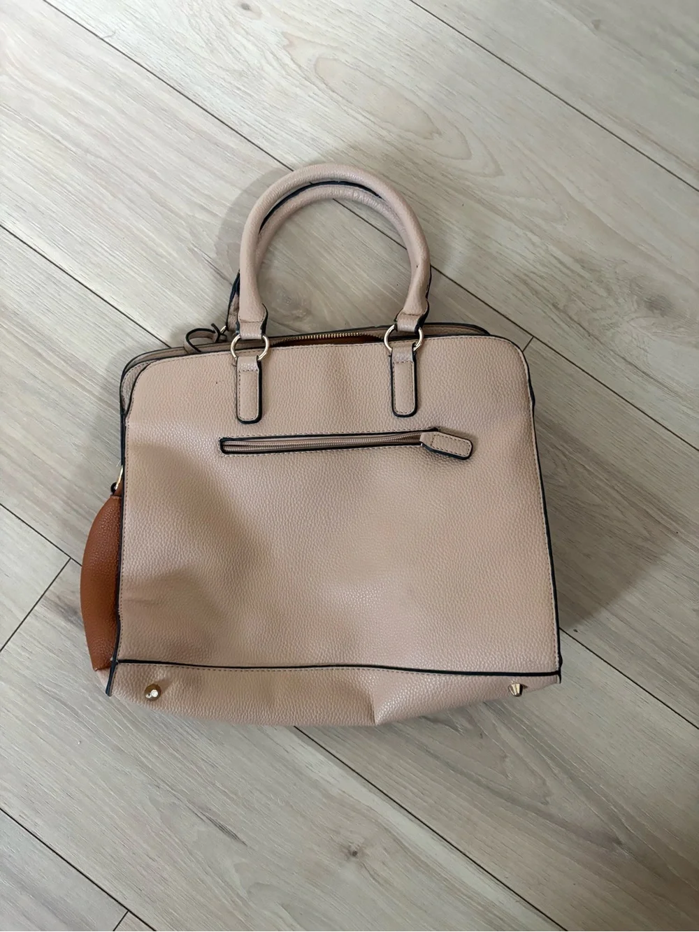 IMAN Two-Tone Beige and Tan Satchel Bag